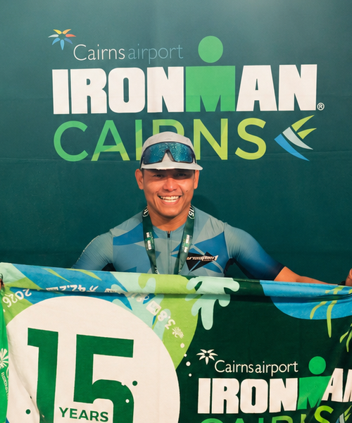 Endyur founder Ronie Palima at an Ironman finish line